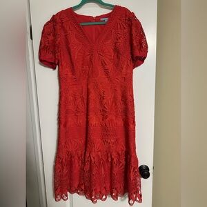 ANTONIO MELANI Vibrant Red Lace Midi Dress